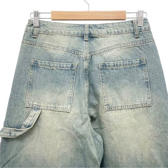 NWT Cider High Waist Wide Leg Carpenter Jeans Light Grunge Wash Size Medium NEW - Picture 4 of 16